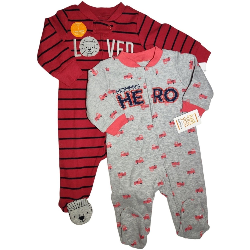 Just One You 3 Mos Loved Lion Mommy's Hero Firetruck 1pc Footed Sleeper Lot NWT